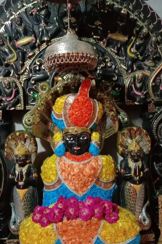 Decorated Jain idol in a temple of the Palitana region
